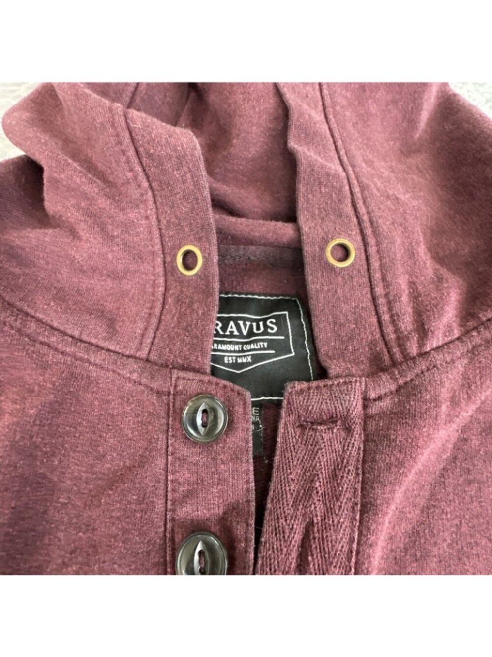 Dravus Mens L Burgundy Pullover Hoodie W/Buttons & Front Pocket Comfort Casual - Picture 3 of 11